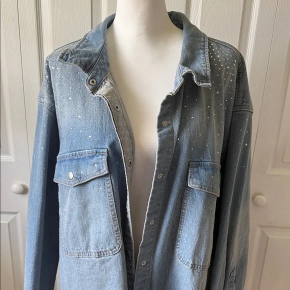 Oversized denim rhinestone jacket - Picture 8 of 10